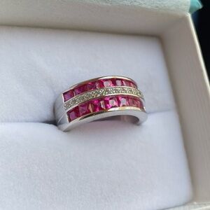Lab Created Red Ruby Sterling Silver Band 2ct